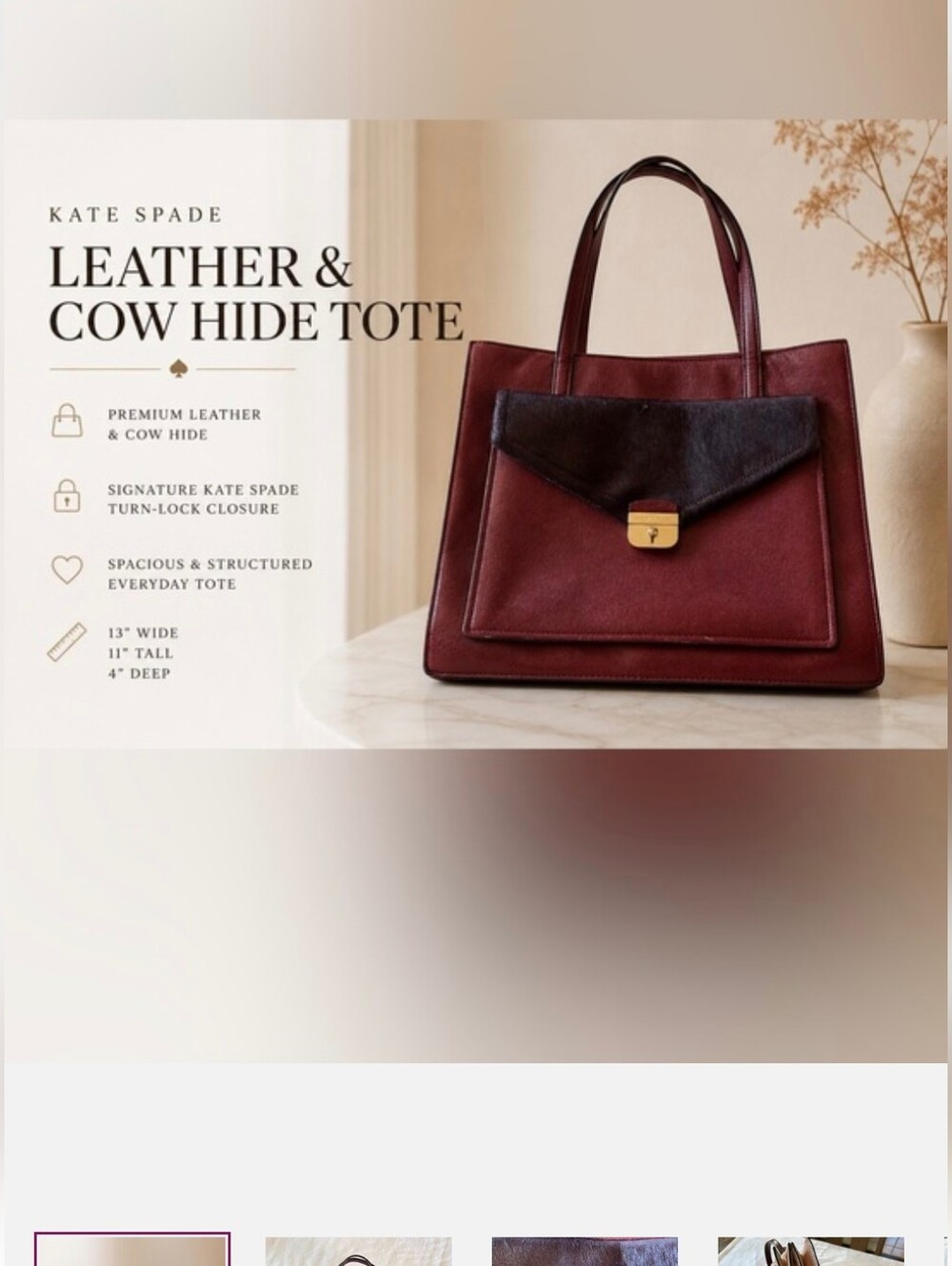 Beautiful Kate Spade Burgundy Leather, Dark Purple\Berry & Pink Tote
